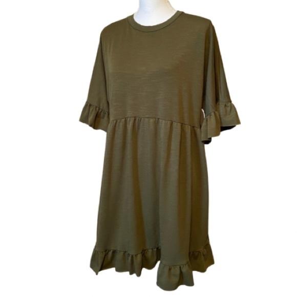 ASOS Dresses & Skirts - ASOS DESIGN Frill Hem Jersey Smock Dress | Army Green (12)